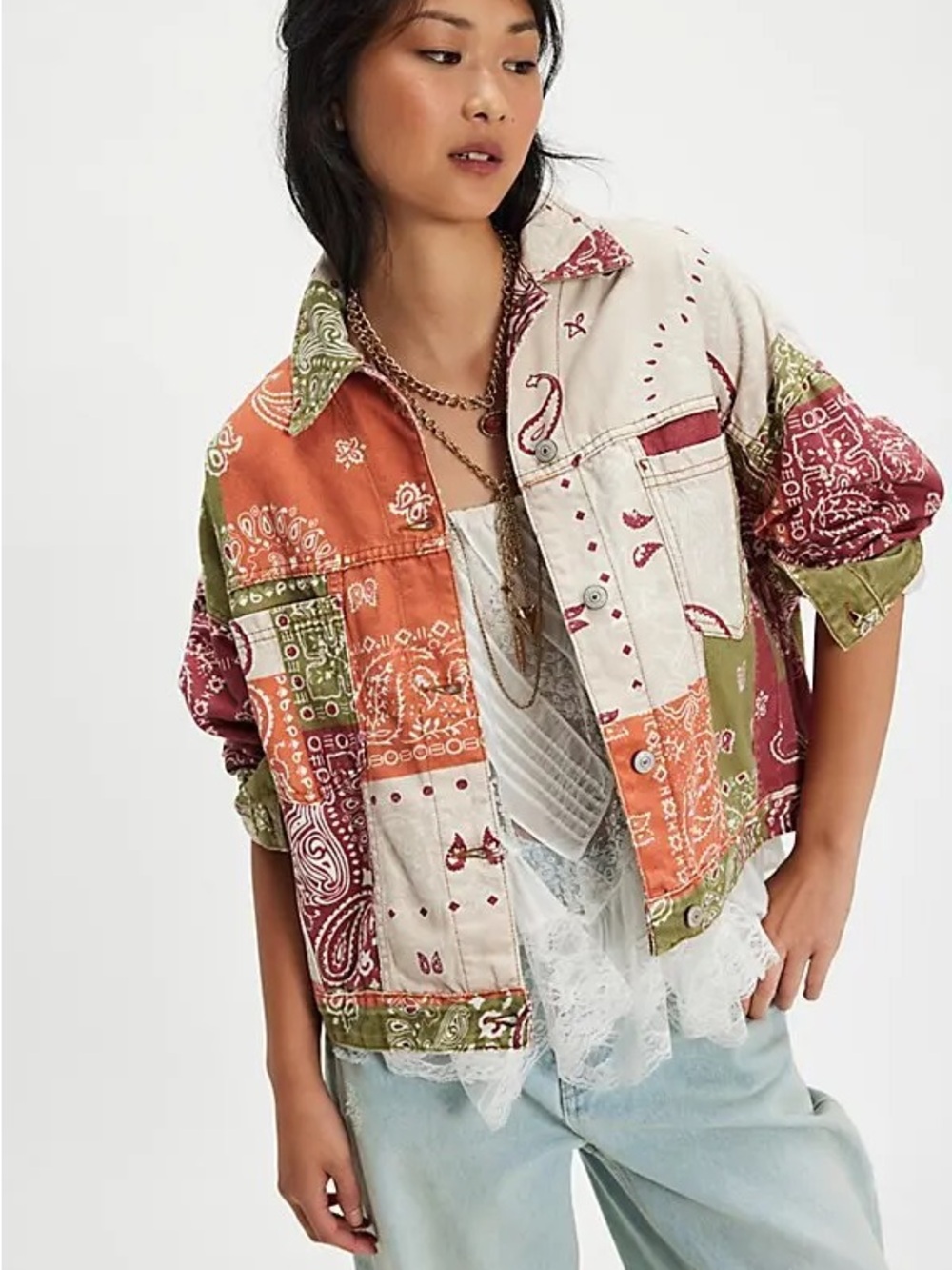 Free People We The Free Opal Swing Printed Denim Jacket